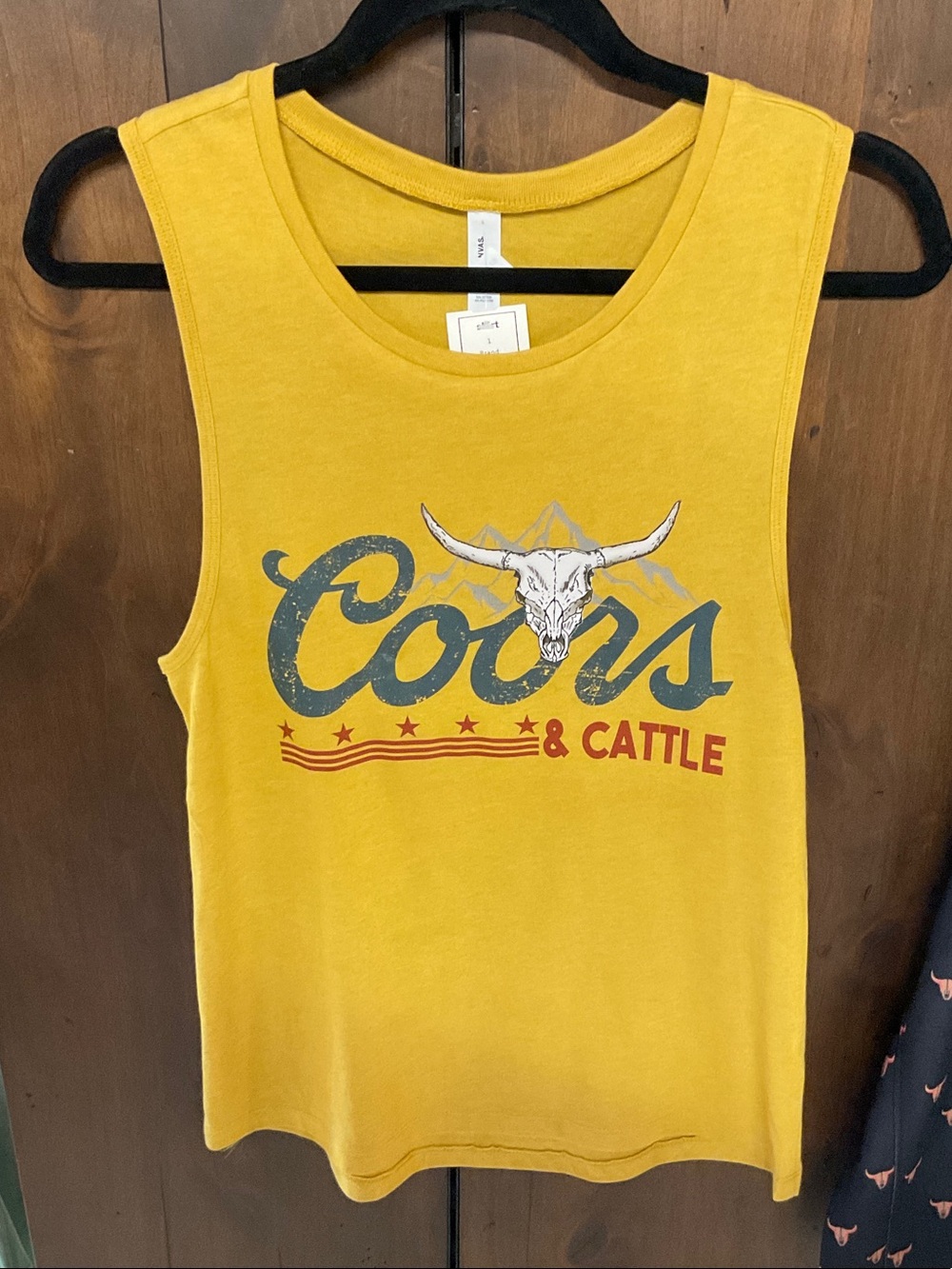 Bella Canvas Yellow Graphic Tank with Coors & Cattle Print